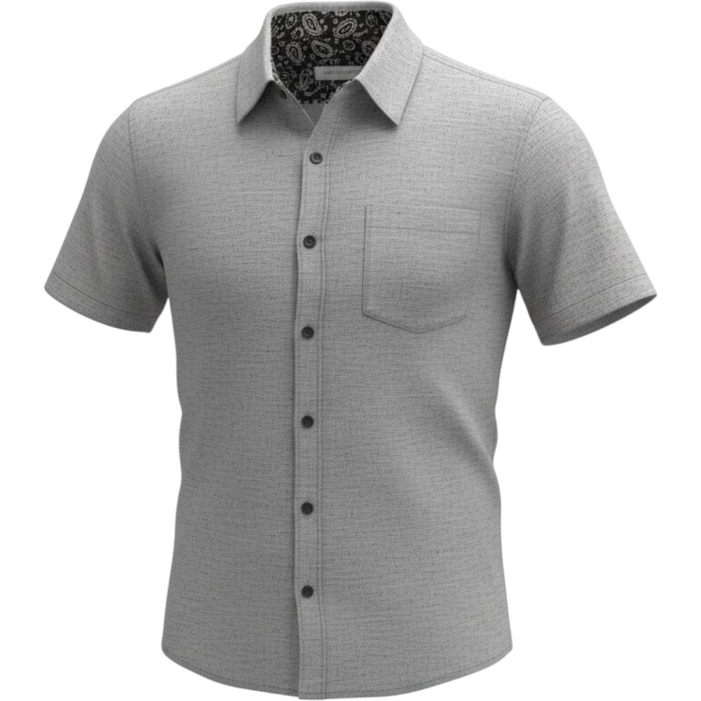 Eighth Avenue Mens Grey Textured Short Sleeve Button Down Shirt Size Small